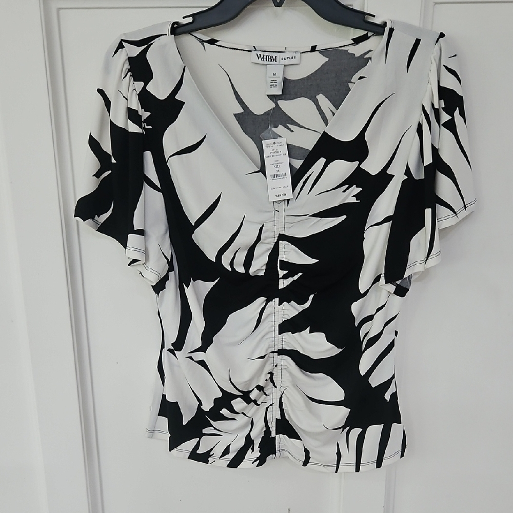 White House Black Market Black and White Top, Short Sleeve, Medium, Brand New